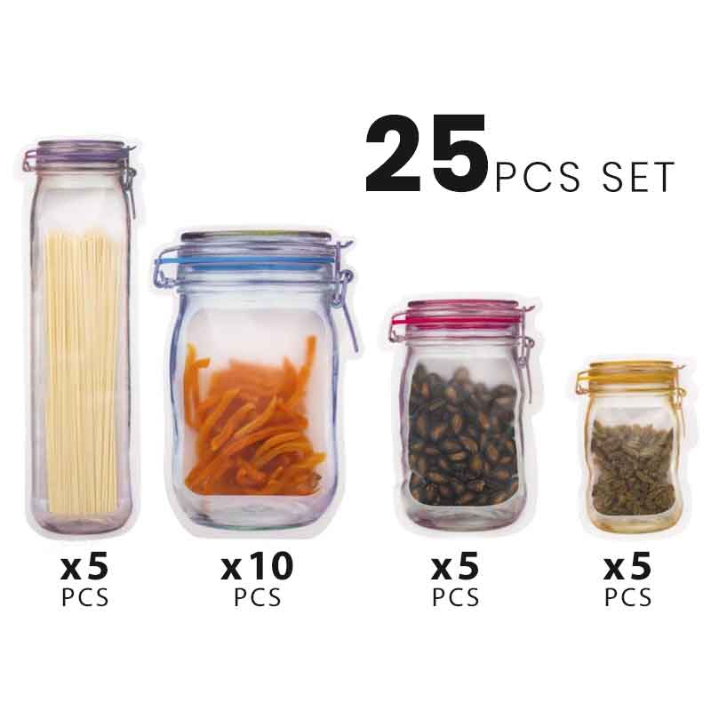 Wiederverwendbarer Frischhaltebeutel im Einmachglas-Design