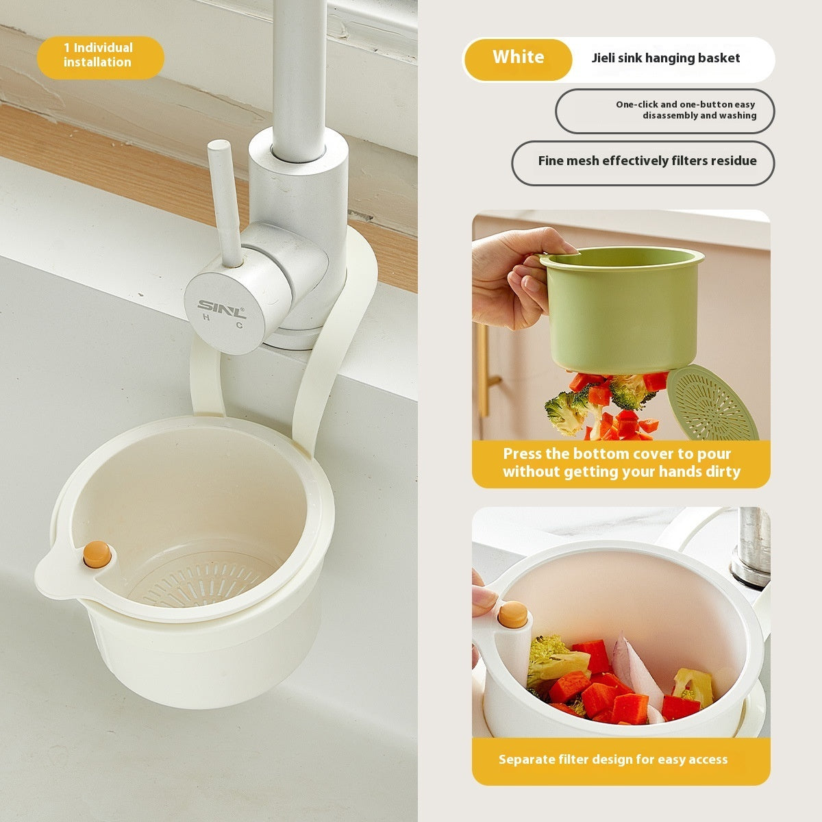 Hängender Spülen-Ablaufkorb mit Druckknopf-Abfallauswurf