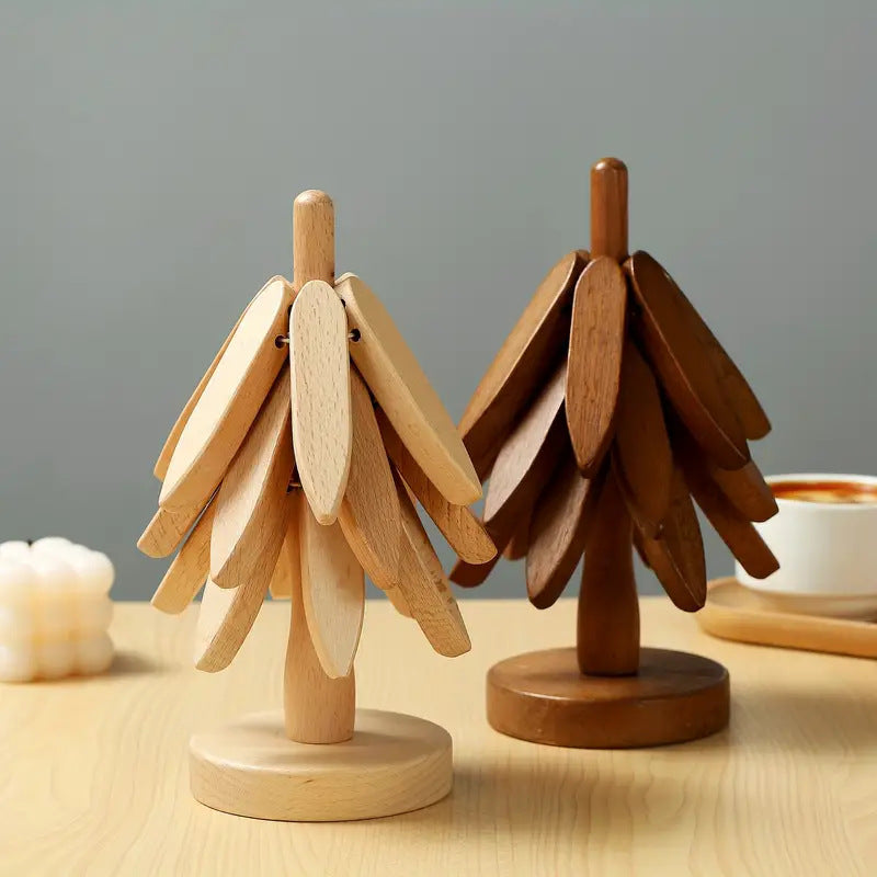 Umweltfreundliches klappbares Holz-Untersetzer-Set im skandinavischen Stil