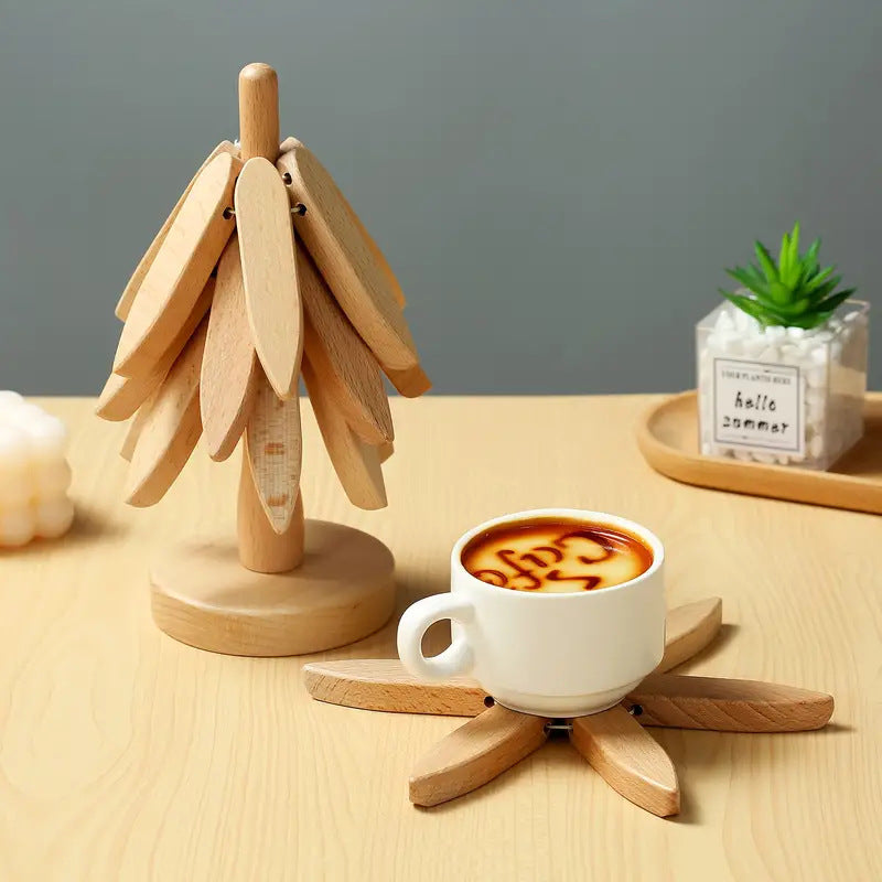 Umweltfreundliches klappbares Holz-Untersetzer-Set im skandinavischen Stil